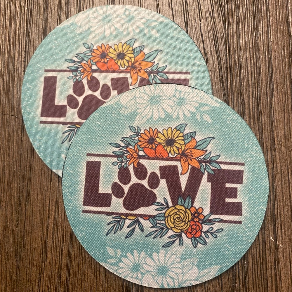 Set of 2 | 4” Love Floral Paw Print Coasters | Mix & Match Designs